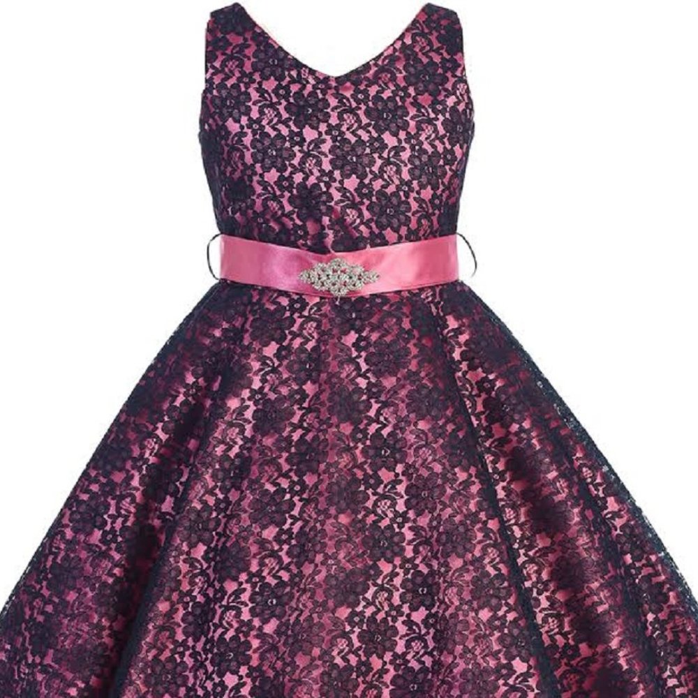 Little Girls Toddler Sleeveless Floral Lace Easter Graduation Flower Girl Dress - Picture 2 of 2